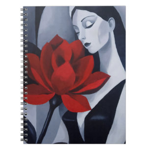 Modern Kunst Vrouw met Rode Roos Spiraal Notebook Notitieboek