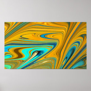 Modern kunstmatig Oranje en Blauwgroen Poster