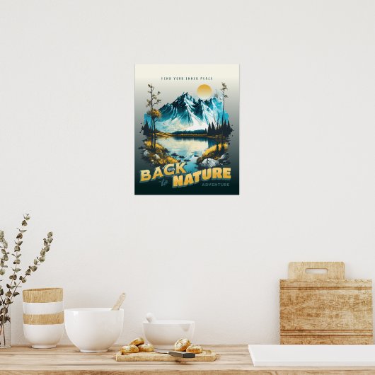 Modern  kunstwerk Bergen en zonsondergang Natuur Poster (Keuken)