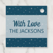 Modern laat het sneeuwblauw maken met sneeuwvlokke bedankjes labels (Achterkant)