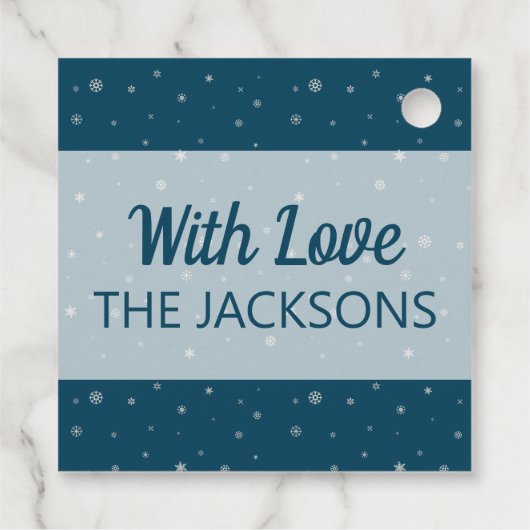 Modern laat het sneeuwblauw maken met sneeuwvlokke bedankjes labels (Achterkant)