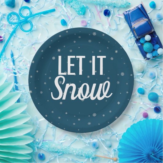 Modern laat het sneeuwblauw maken met sneeuwvlokke papieren bordje (Feest)