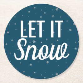 Modern laat het sneeuwblauw maken met sneeuwvlokke ronde kartonnen onderzetter