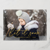 Modern Laat het sneeuwscript Folie Feestdagenkaart (Voorkant)