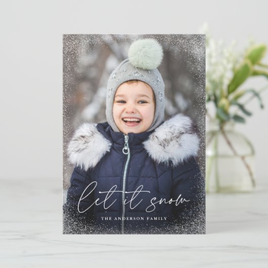 Modern Laat het sneeuwscript foto Feestdagenkaart (Staand voorkant)