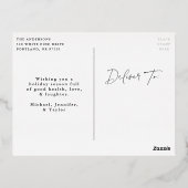 Modern Laat het Sneeuwscript Foto Folie Feestdagen Briefkaart (Achterkant)