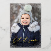 Modern Laat het Sneeuwscript Foto Folie Feestdagenkaart (Voorkant)