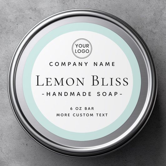 Modern label voor lichtaqua blue border product