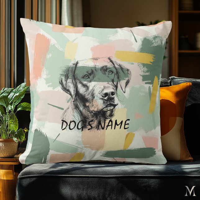 Modern Labrador Portret – Abstracte Penseelstreek Kussen (Creator heeft geüpload)