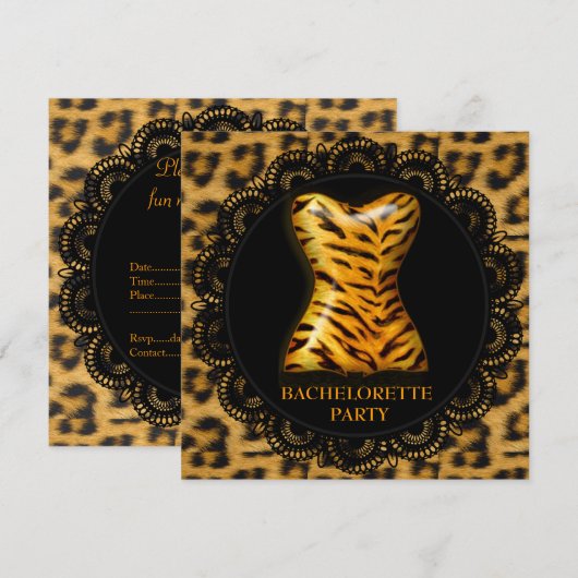 MODERN LACE ANIMAAL AFDRUKBACHELORETTE PARTIJ INVI KAART (Voorkant / Achterkant)