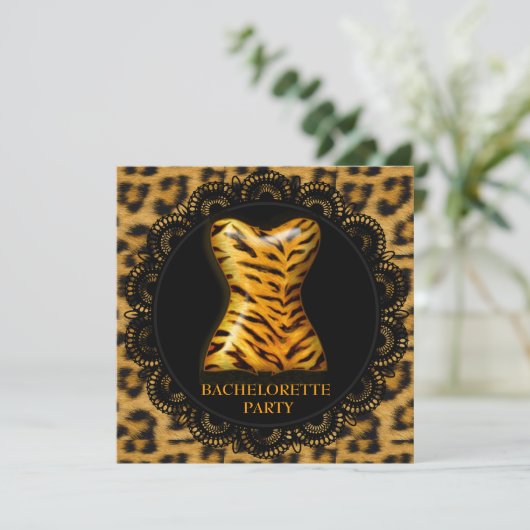 MODERN LACE ANIMAAL AFDRUKBACHELORETTE PARTIJ INVI KAART (Staand voorkant)