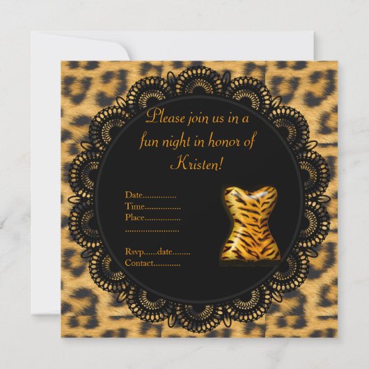 MODERN LACE ANIMAAL AFDRUKBACHELORETTE PARTIJ INVI KAART (Achterkant)