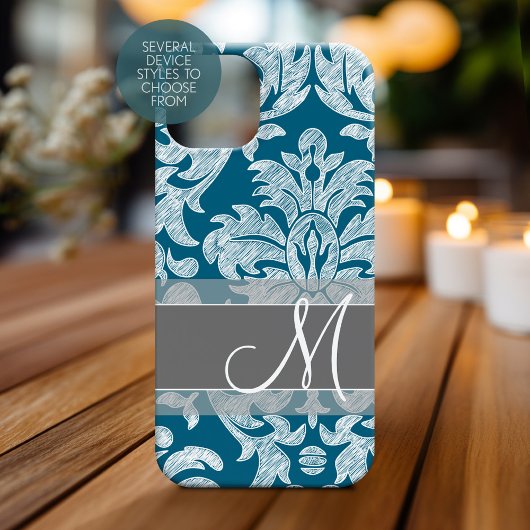 Modern Lace Damask Pattern - Blue Grey Case-Mate iPhone Case