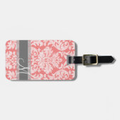 Modern Lace Damask Pattern - Coral and Grey Bagagelabel (Voorkant horizontaal)