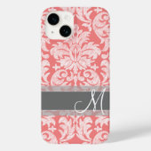 Modern Lace Damask Pattern Coral and Grey Case-Mate iPhone Case (Achterkant)