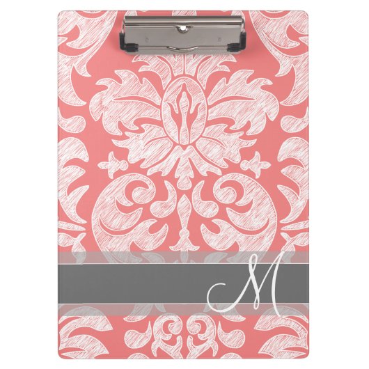 Modern Lace Damask Pattern - Coral and Grey Klembord (Voorkant)