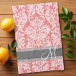 Modern Lace Damask Pattern - Coral and Grey Theedoek<br><div class="desc">Trendy en feminine floral damkers met populaire kleuren. Het dametje heeft een grillig karton.</div>