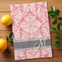 Modern Lace Damask Pattern - Coral and Grey