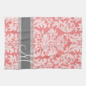 Modern Lace Damask Pattern - Coral and Grey Theedoek (Horizontaal)