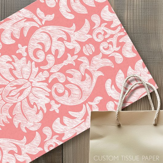 Modern Lace Damask Pattern - Coral and Grey Tissuepapier