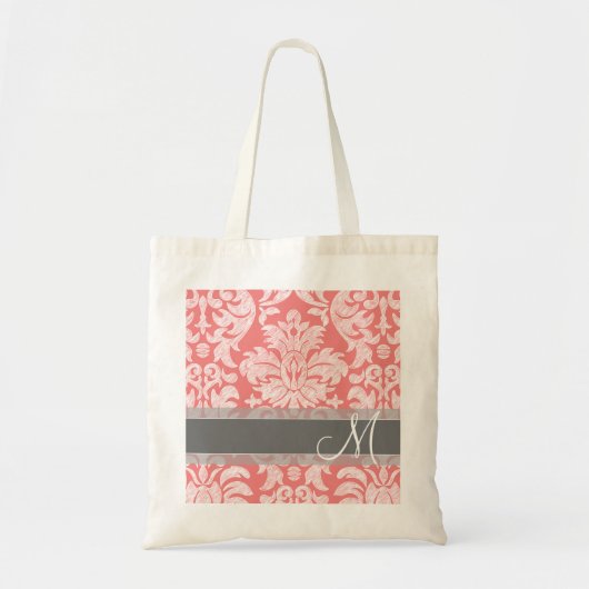 Modern Lace Damask Pattern - Coral and Grey Tote Bag (Voorkant)