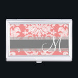 Modern Lace Damask Pattern - Coral and Grey Visitekaarthouder<br><div class="desc">Trendy en feminine floral damkers met populaire kleuren. Het dametje heeft een grillig karton.</div>