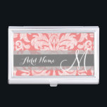 Modern Lace Damask Pattern - Coral and Grey Visitekaarthouder<br><div class="desc">Trendy en feminine floral damkers met populaire kleuren. Het dametje heeft een grillig karton.</div>