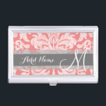 Modern Lace Damask Pattern - Coral and Grey Visitekaarthouder<br><div class="desc">Trendy en feminine floral damkers met populaire kleuren. Het dametje heeft een grillig karton.</div>