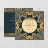 Modern Lace Monogram Blauwgroen Gold Wedding Uitno Kaart (Voorkant / Achterkant)