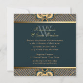 Modern Lace Monogram Blauwgroen Gold Wedding Uitno Kaart (Achterkant)
