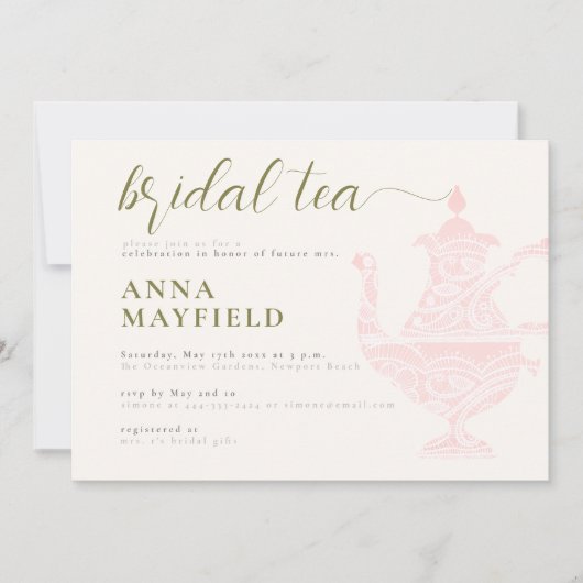 Modern Lace Tea Pot Elegant Pink Bridal Tea Kaart (Voorkant)