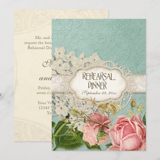 Modern  Lace Tea Sined Hydrangea n Rozen Kaart (Voorkant / Achterkant)