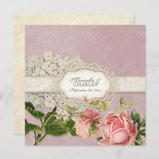 Modern  Lace Tea Sined Hydrangea n Rozen Kaart (Voorkant / Achterkant)