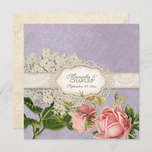 Modern Lace Tea Sined Hydrangea n Rozen Kaart (Voorkant / Achterkant)