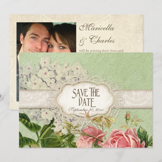 Modern Lace Tea Sined Hydrangea n Rozen Kaart (Voorkant / Achterkant)