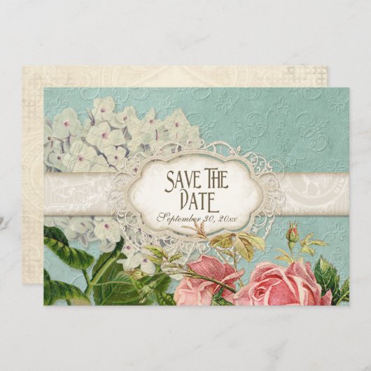 Modern  Lace Tea Sined Hydrangea n Rozen Kaart (Voorkant / Achterkant)