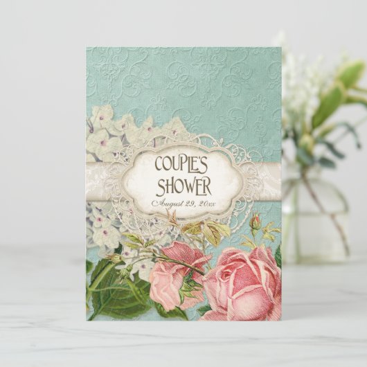 Modern  Lace Tea Sined Hydrangea n Rozen Kaart (Staand voorkant)