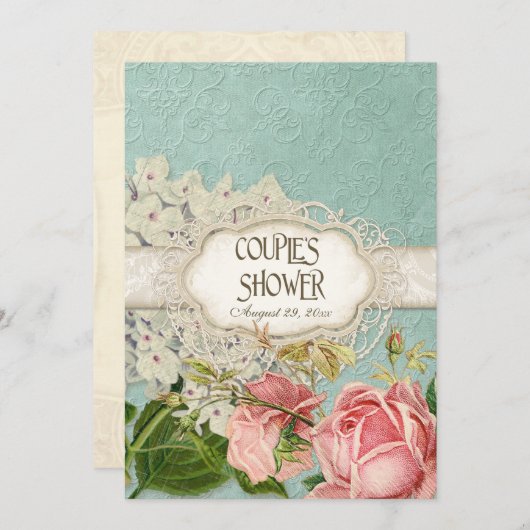 Modern Lace Tea Sined Hydrangea n Rozen Kaart (Voorkant / Achterkant)