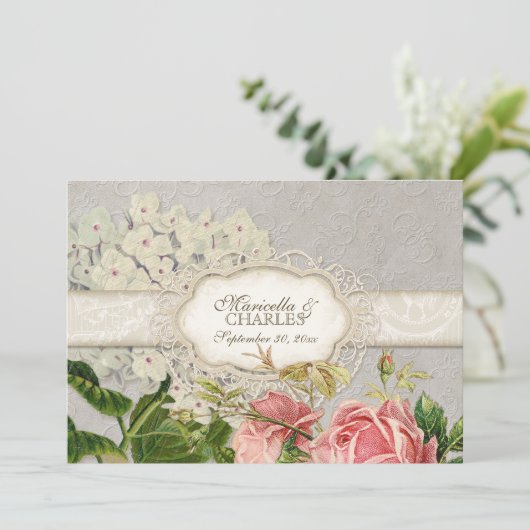 Modern  Lace Tea Sined Hydrangea n Rozen Kaart (Staand voorkant)