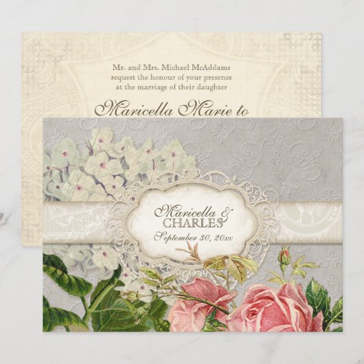 Modern  Lace Tea Sined Hydrangea n Rozen Kaart (Voorkant / Achterkant)