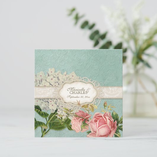 Modern  Lace Tea Sined Hydrangea n Rozen Menu (Staand voorkant)