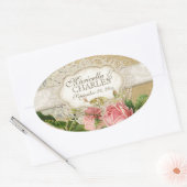 Modern  Lace Tea Sined Hydrangea n Rozen Ovale Sticker (Envelop)