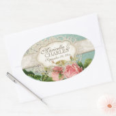 Modern  Lace Tea Sined Hydrangea n Rozen Ovale Sticker (Envelop)