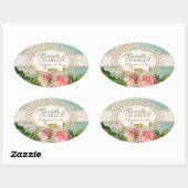 Modern  Lace Tea Sined Hydrangea n Rozen Ovale Sticker (Vel)