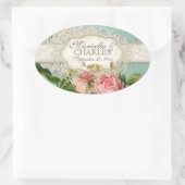 Modern  Lace Tea Sined Hydrangea n Rozen Ovale Sticker (Tas)