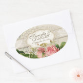 Modern  Lace Tea Sined Hydrangea n Rozen Ovale Sticker (Envelop)