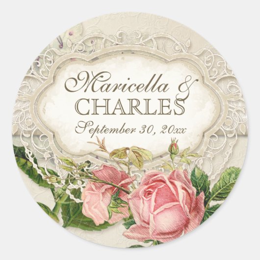 Modern  Lace Tea Sined Hydrangea n Rozen Ronde Sticker (Voorkant)