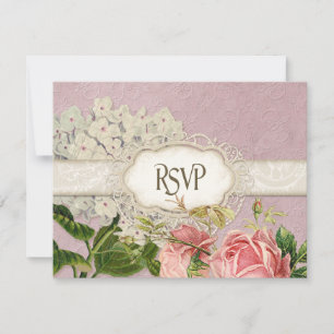 Modern  Lace Tea Sined Hydrangea n Rozen RSVP Kaartje