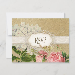 Modern  Lace Tea Sined Hydrangea n Rozen RSVP Kaartje