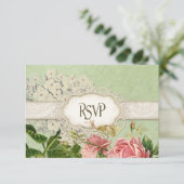 Modern Lace Tea Sined Hydrangea n Rozen RSVP Kaartje (Staand voorkant)